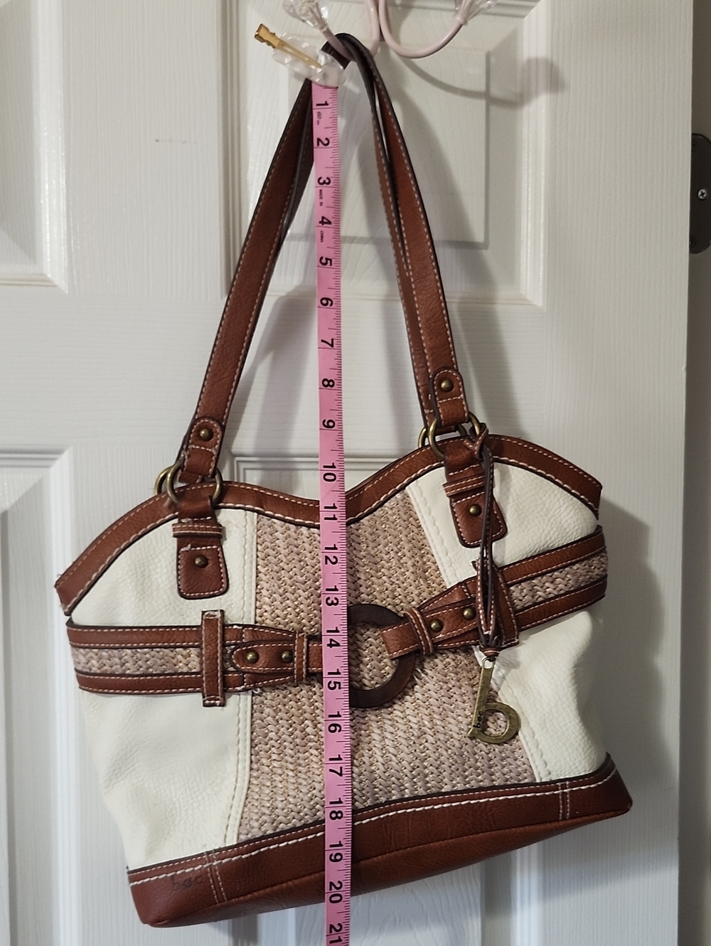 boc Cream and Brown Shoulder Bag with Woven Center